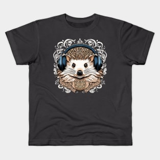 Hedgehog listening to music headphones animal Kids T-Shirt